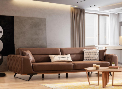 Chesterfield Viersitzer Couch Kunstleder Braun Sofa 4 Sitzer Polster